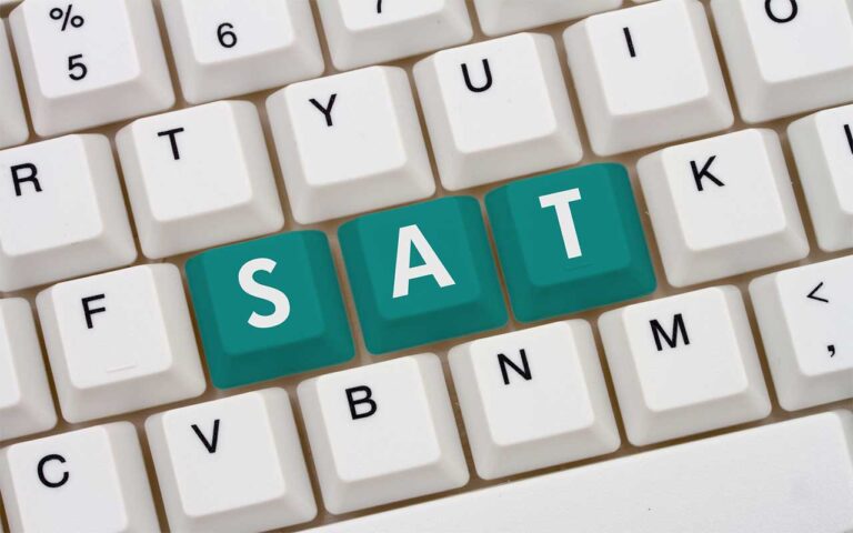 SAT tips with SAT written in green on a gray keyboard